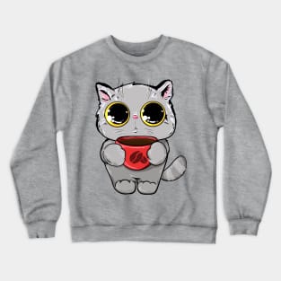 cat with cup coffee Crewneck Sweatshirt